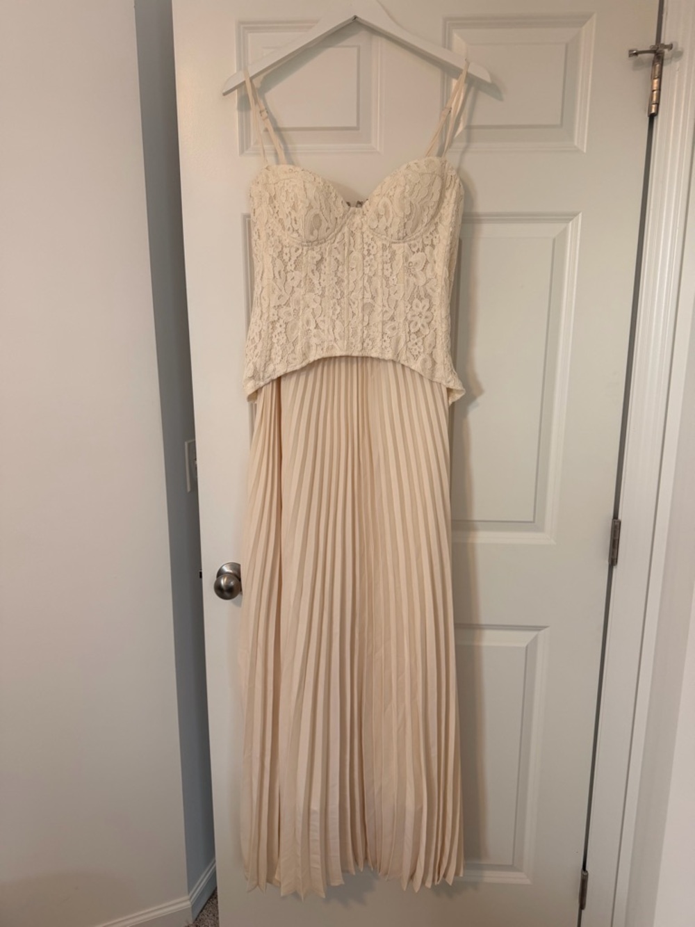 Daniella Lace Corset Pleated Maxi Dress - Cream